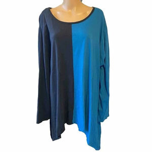 Z Studio Color Block Black Teal Cotton Swing Tunic Top Blouse Women Plus 4X